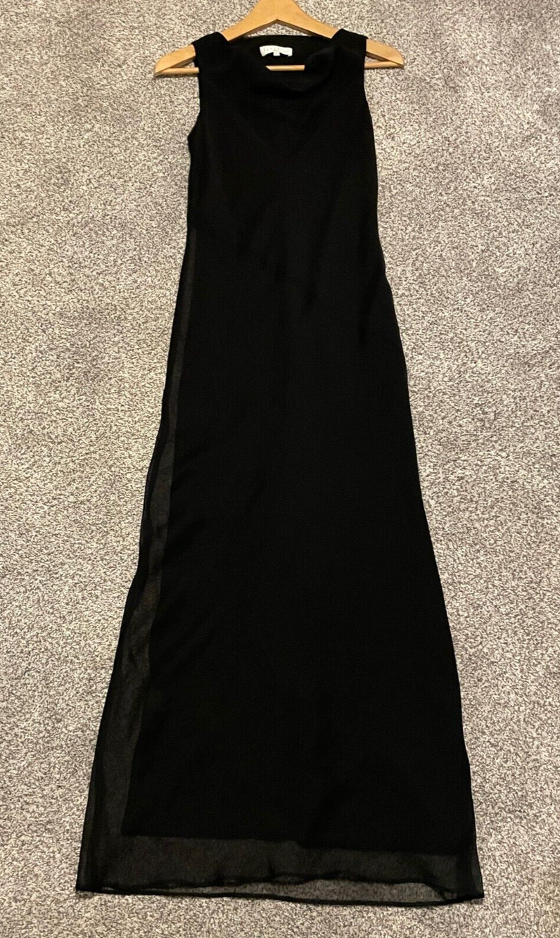 Vintage Women Maxi Dress Size 2 Black Chiffon Cowl Neck Draped Witchy Formal 90s